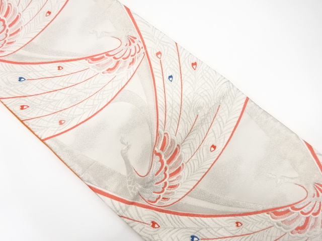 JAPANESE KIMONO / ANTIQUE FUKURO OBI / WOVEN PEACOCK